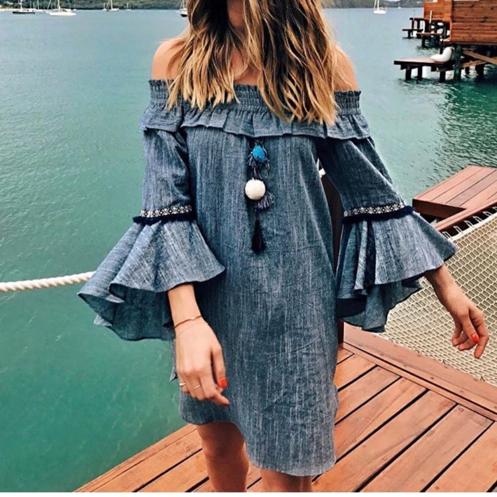 Misa Los Angeles Vanessa Off Shoulder Bell Sleeve Mini Dress Size XS